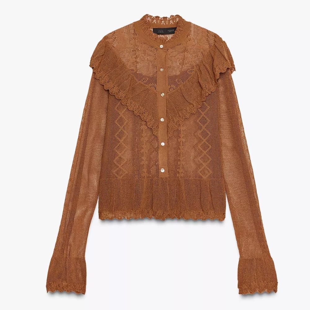 ZARA POINTELLE KNIT ROMANTIC JACKET - Picture 6 of 9